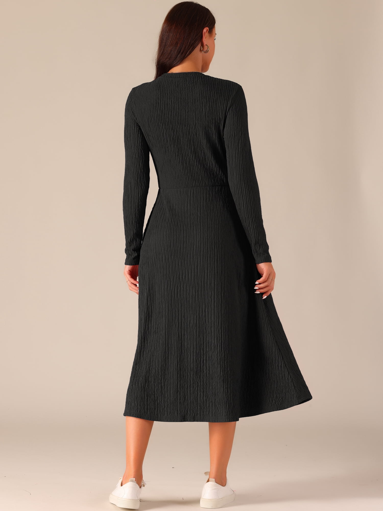 DARING DIVA Long Sleeve Crew Neck Knit A-Line Midi Dress XL Black