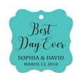 thumbnail image 1 of Darling Souvenir Personalized Fancy Frame Wedding Gift Tags 'Best Day Ever' Custom Name & Date Favor Hang Tags-Turquoise-100 Tags, 1 of 1
