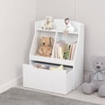 thumbnail image 2 of Sesslife Bookshelf for Kids with Storage, Kids Book Rack with Compartments & Sliding Storage Drawers with Wheels, Toy Organizer and Storage Cabinet with Display Stand for Boys Girls, White, 2 of 9