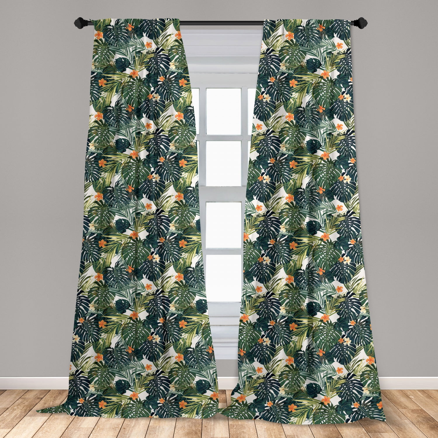 Hawaiian tropical 1 Sheer panel Window treatment curtain drape Floral sage green 