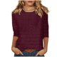 thumbnail image 1 of Camisetas de Manga Corta para las Mujeres a Rayas Impresas de Tres Cuartos de Manga, Cuello Redondo Casual Top, 1 of 5