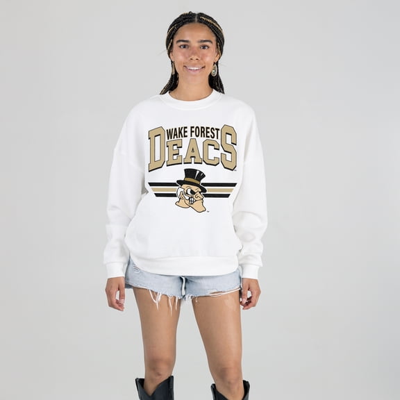 Women's Gameday Couture White Wake Forest Demon Deacons Oversized Premium Fleece Sweatshirt