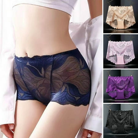 

rygai Women Panties Mid Waist Stretchy Seamless Quick Drying See-through Lace Sexy Ladies Boyshorts Briefs Underpants Daily Wear Pink XL