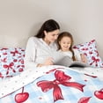 thumbnail image 5 of Manfei Cute Princess Bowknot Queen Comforter Set, Fashion Blue Plaid Bedding Sets, Kawaii Cartoon Cherry Reversible Bedding Comforter Set, Microfiber Bedroom Decor, 3-Piece, 5 of 8