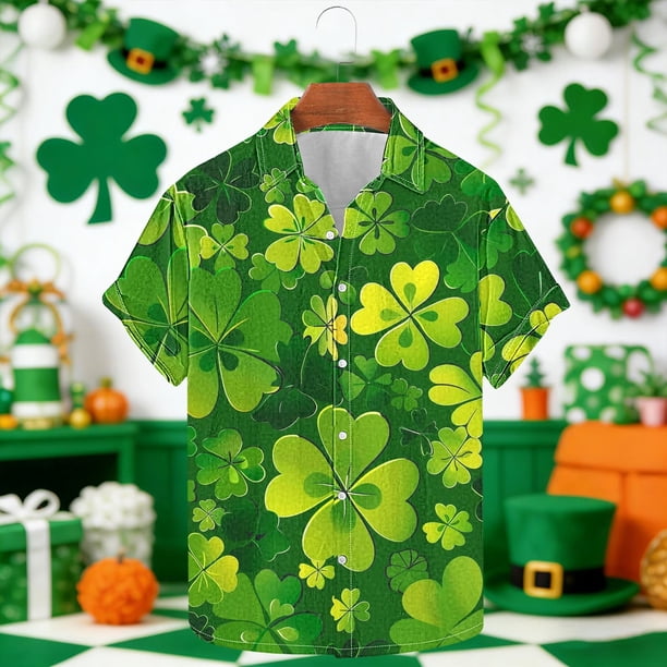 Blusa y camisa de manga corta con cuello vuelto para hombre Camisa de manga corta estampada para el Día de San Patricio Tops casuales con cuello vuelto Camisa Blusa Tops para hombre