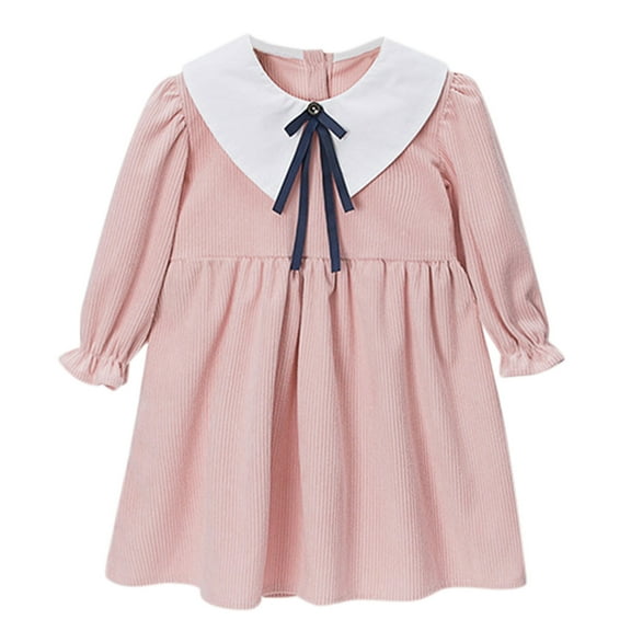 Flower Girl Dress,Children Girls Long Ruffled Sleeve Bowknot Corduroy Princess Dress,Complete Outfit Set Clothing,Toddler Girl Dress,Pink,2-3 Years