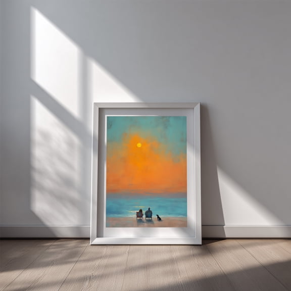 Abstract Landscape Sunset By The Sea Couple Canvas Painting – Vintage Wall Art for Living Room Bedroom Decoration, Poster Print, Frameless