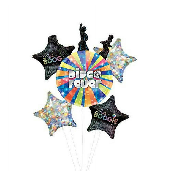 Disco Dancer Party Supplies Let's Boogie Balloon Bouquet Decorations with Holographic Stars