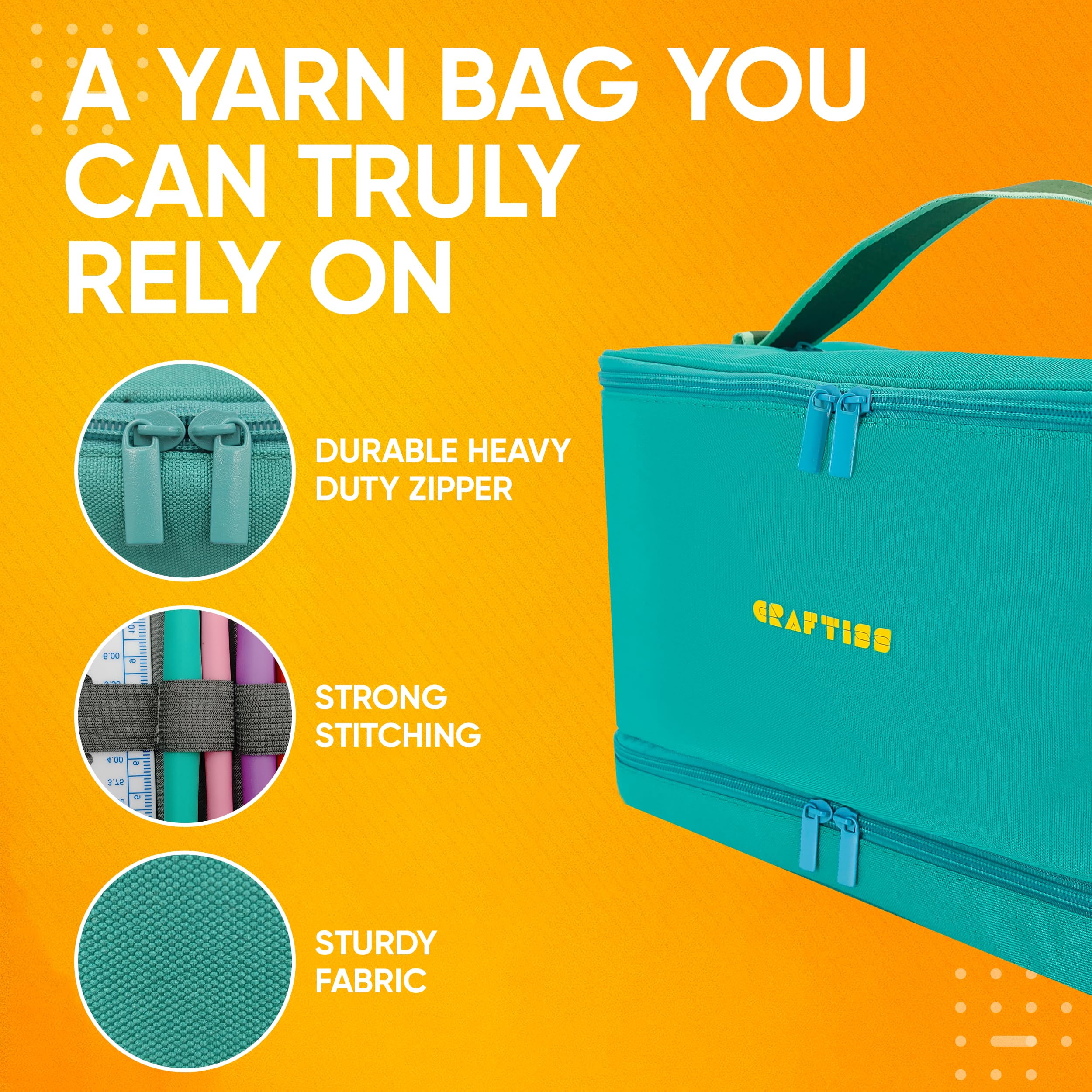CRAFTISS Crochet Bag Yarn Storage - Perfect Gift - Durable Canvas Yarn Bag for Crochet Accessories - Organizer with Built-in Knitting Accessories Case