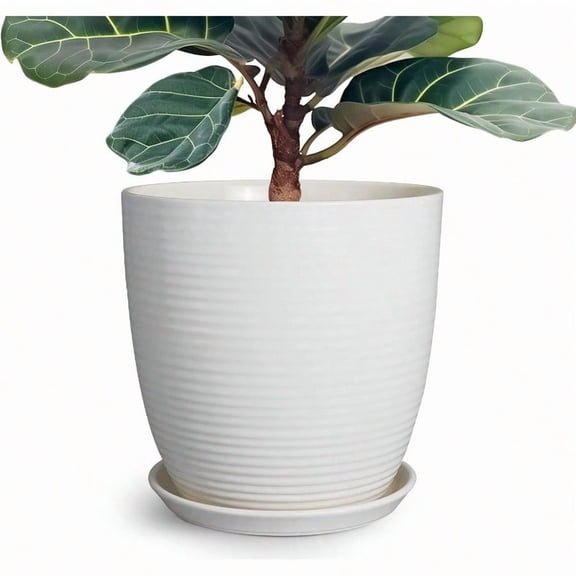 12 Inch Ceramic Planter Pot Large Planter with Drainage Hole and Saucer Round Flower Pot for Indoor Outdoor Plants White