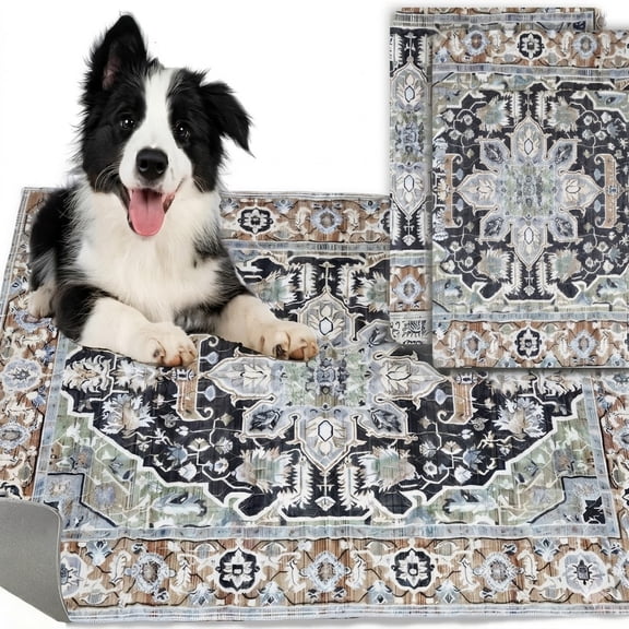 Aqwiopr Washable Boho Style Pet Mat, Non-Slip Dog Pee Pads, Reusable Pet Training Pad for Playpen, Dirt-Resistant and Easy Dog Mats, Machine Washable for Puppy Crates, Whelping Pad