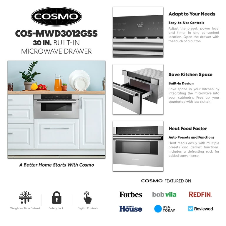 COSMO 30 in. Built-in Microwave, Stainless Steel, Touch Controls
