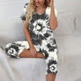 thumbnail image 2 of Women Lounge Set Capri Sets for Women 2 Piece Two Piece Sleepwear Short Sleeve Tie Dye Outfits Graphic Summer Set, 2 of 8