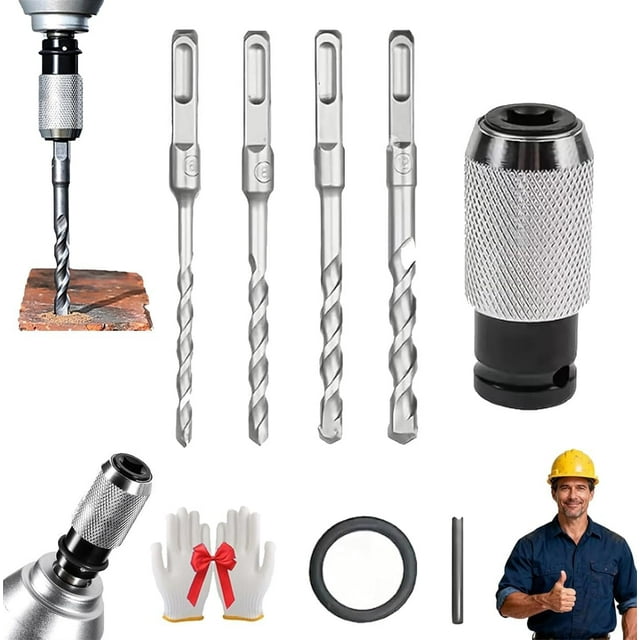 Rotary Hammer Adapter with Impact Drill Bits Set, Multifunctional Electric Hammer to Drill Converter with Adapter and 4 Hammers Bits, Electric Extension Tool Kit
