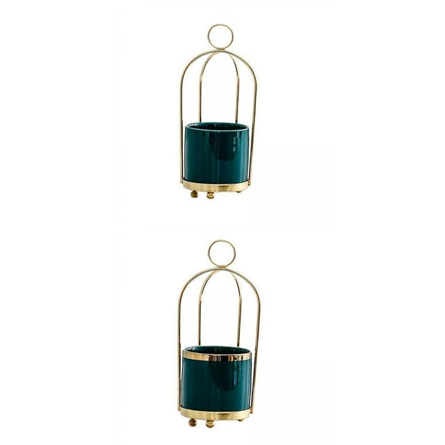 2 Jarrones de Flores, Maceta Colgante de Cerámica Y Metal, Tarro de Almacenamiento, Decoración para hogar