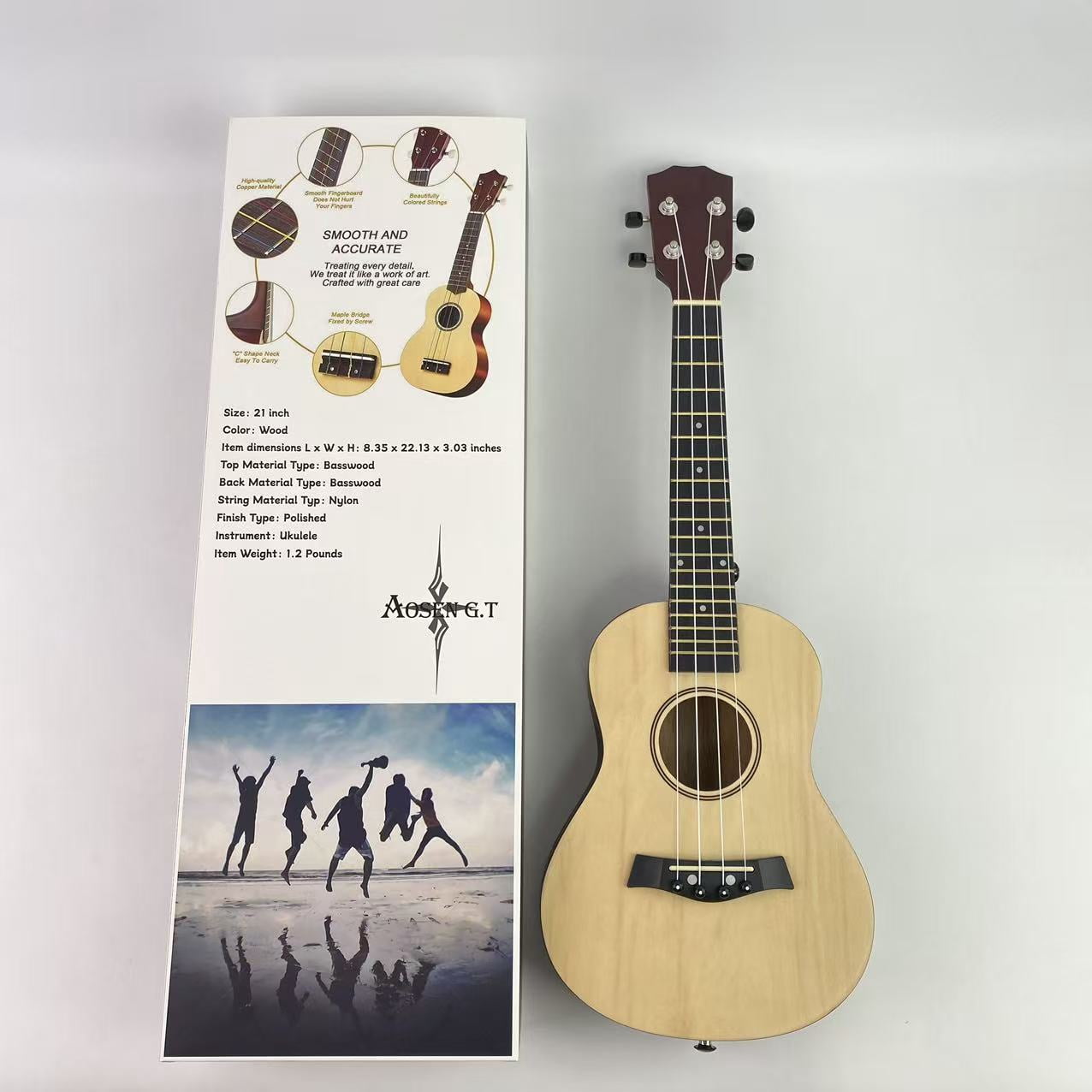 AOSEN G.T Ukeleles - 21 Inch w/String Mahogany Soprano Ukulele