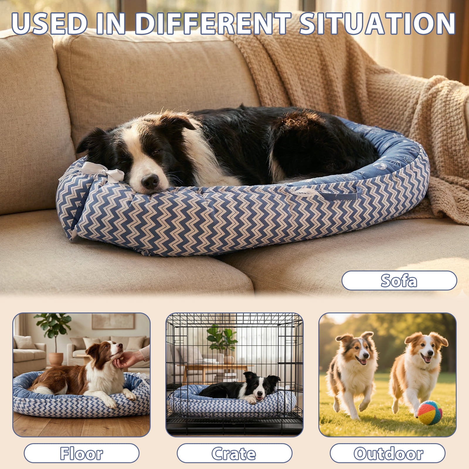 Dog Bed and Cat Bed - 100% Cotton with Foam Pet Bed for Small and Large Dogs-Blue