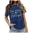 thumbnail image 1 of WEIYLL T-Shirts pour Femmes Manches Courtes Imprimé Lettre Bleu Tops Tailles m, 1 of 4