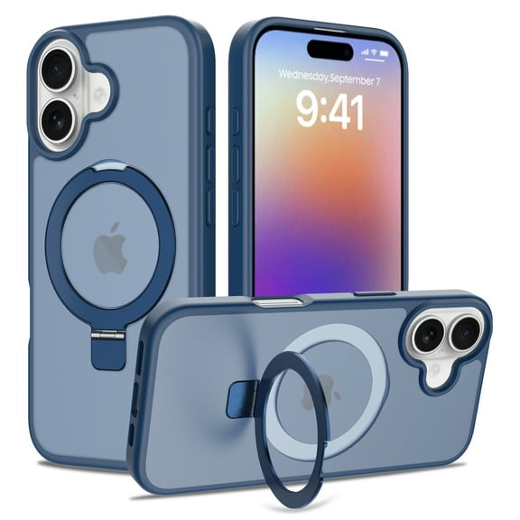 Magnetic Ring Stand for iPhone 17 Case, Military Drop Protection, Compatible with MagSafe, Luxury Anti-Scratch Matte Translucent Shockproof Case for iPhone 17 Phone Case,Blue