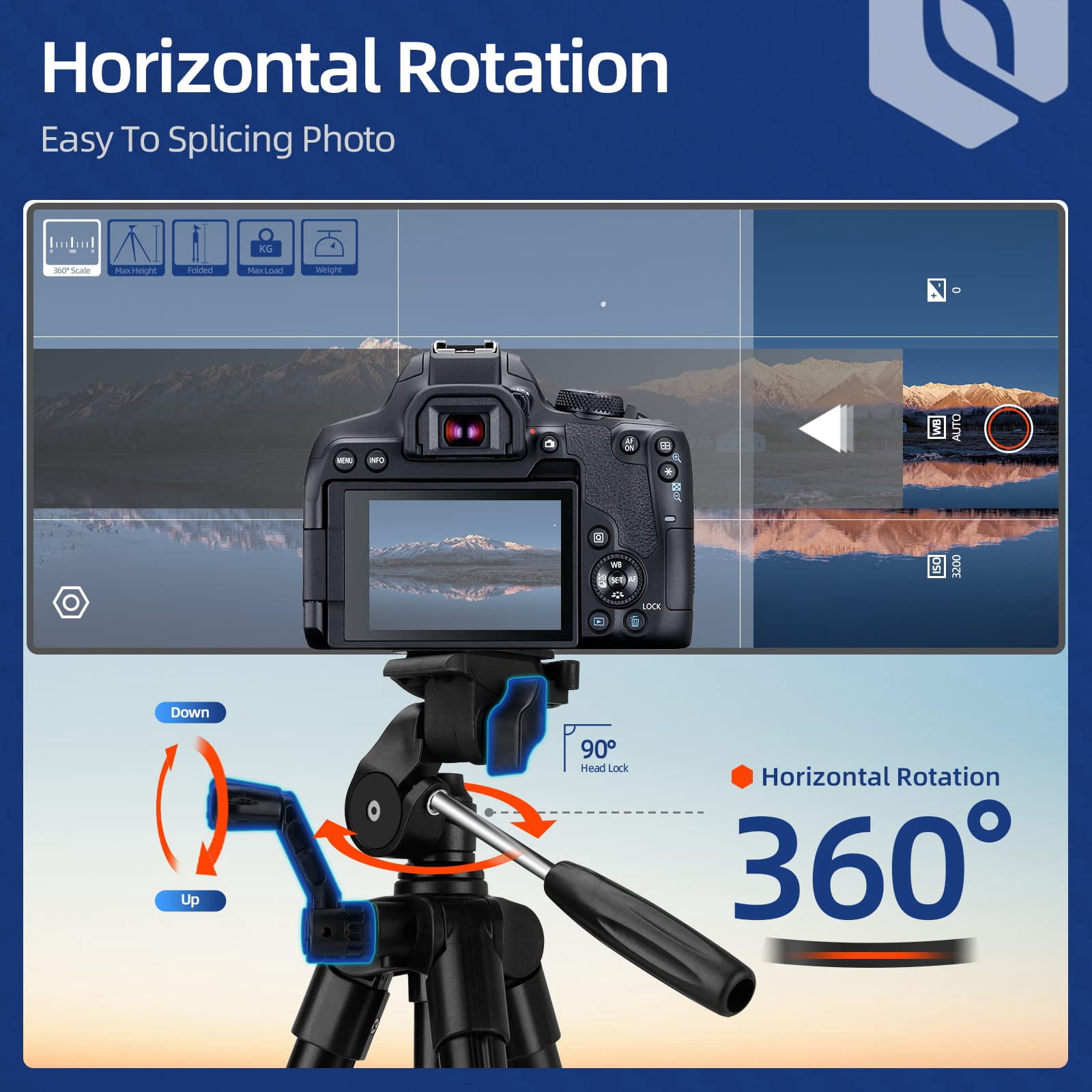 Fotopro Tripod for Camera, 71" Aluminium Pan Tilt Head Tripod Stand for Cameras Projector Webcam Spotting Scopes, Digi-9300 Plus