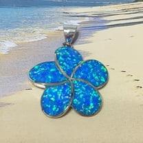 Gorgeous Hawaiian X-Large Blue Opal Plumeria Necklace, Sterling Silver Blue Opal Plumeria Pendant, N6041 Birthday Mom Wife Valentine Gift
