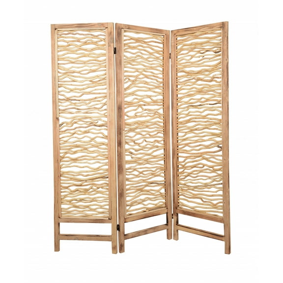 1" x 60" x 69" Brown 3 Panel Wood Foldable  Screen