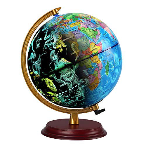 Built-in LED Illuminate World Globe Night View Pattern Decoration W/Wooden Stand 