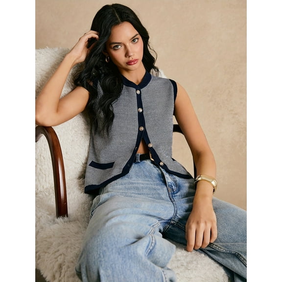 Women’s Color Block Striped Knit Camisole Vest – Sleeveless Stretch Sweater Tank Top for Summer, Casual Waistcoat Style
