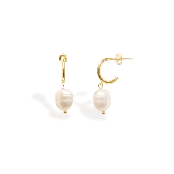 Freshwater Pearl Drop Hoop Earring