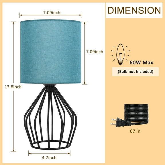 table lamp-small bedside table blue green bedroom, black metal cage table lamp with hollow base