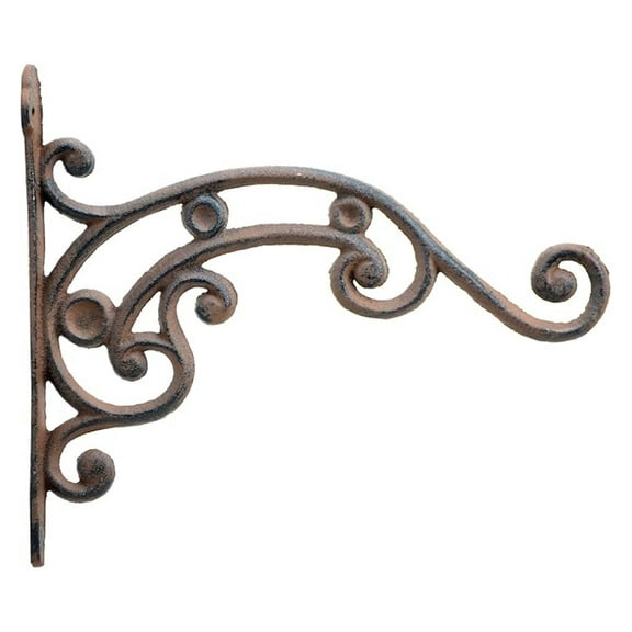 Cast Iron Plant Hanger Ornate Vine - Brown Flower Basket Hook 10.75" Deep - Decorative Hanging Planter Bracket for Indoor & Outdoor Use