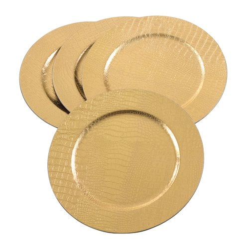 Saro Lifestyle CH155.GL13R 13 in. Round Reptile Textured Pattern Decorative Charger Plate, Gold - Set of 4