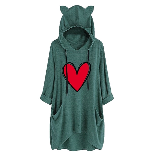 Día de San Valentín Moda Mujer Moda Impreso Con Capucha Suelta Manga Larga Tops Casual Sudadera Fridja FKASFK5702