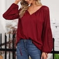 thumbnail image 2 of Olyvenn Dressy Tops Gifts for Womens Fall Fashion 2023 Long Sleeve Shirts Tie up Neck Sweatshirts Teen Girls Trendy Clothing Oversized T Shirts Solid Color Pullover Red 4, 2 of 5