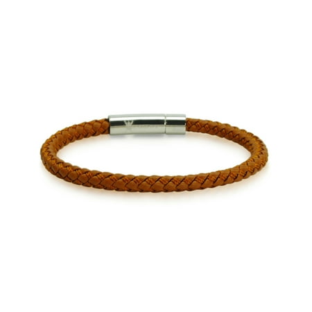 Oxford Ivy  Braided Brown Leather Mens Bracelet 6 mm 8 1/2 inches with Locking Stainless Steel Clasp