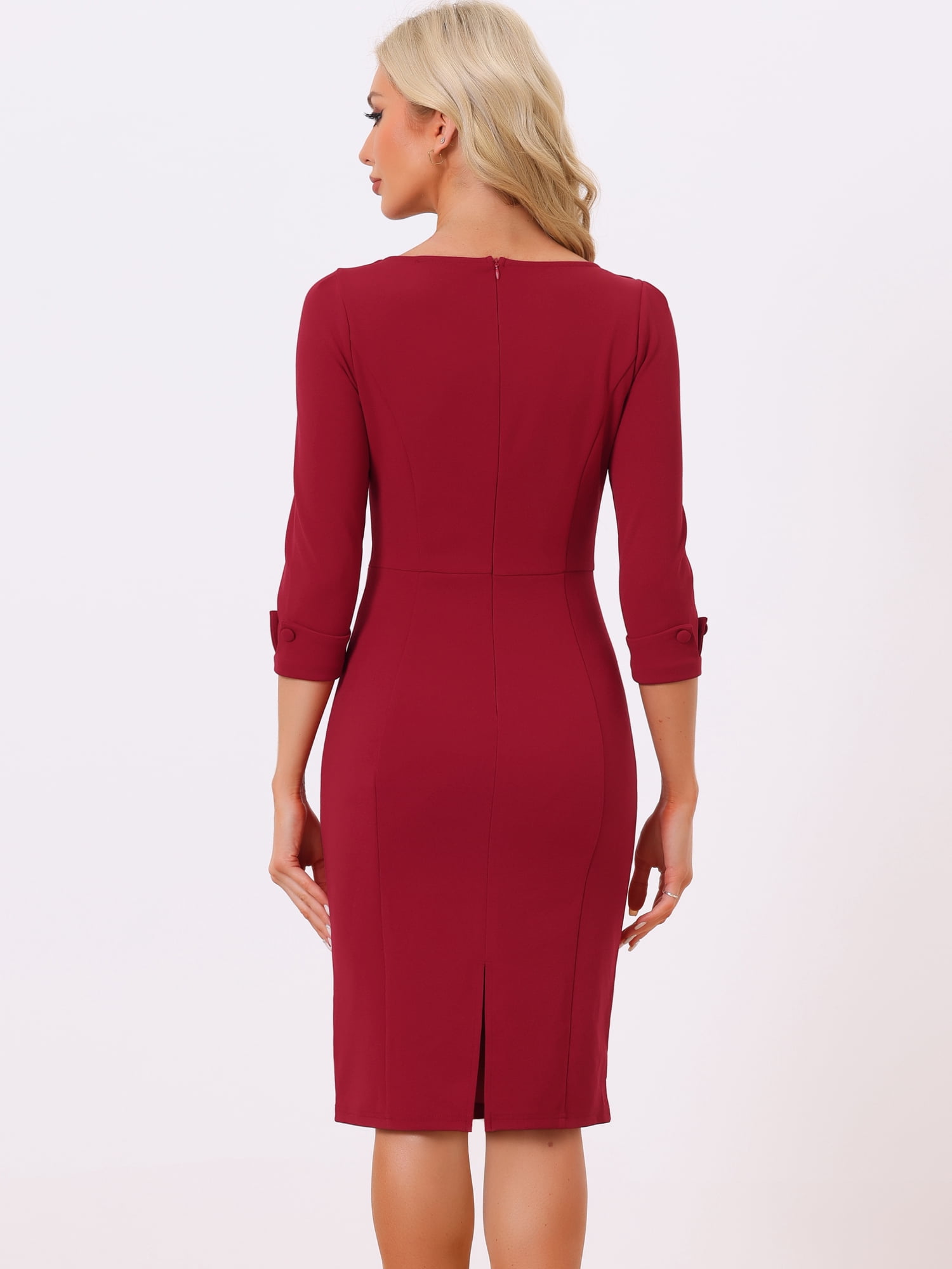 DARING DIVA Sweetheart Neck Slim Fit Work Midi Dress XS Burgundy