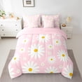 thumbnail image 2 of jejeloiu Kawaii Floral Daisy 7-Piece Bedding Comforter Set,Cartoon Flowers Blossom King Bedding Sets,White Pink Bed Sheets For Girls Teens,Super Cozy Room Decor Reversible, 2 of 8