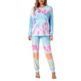 thumbnail image 2 of INSPIRE CHIC Women's Pajamas Set Tie Dye Long Sleeve Round Neck Drawstring Long Pants Pajamas Loungewear M Blue, 2 of 6