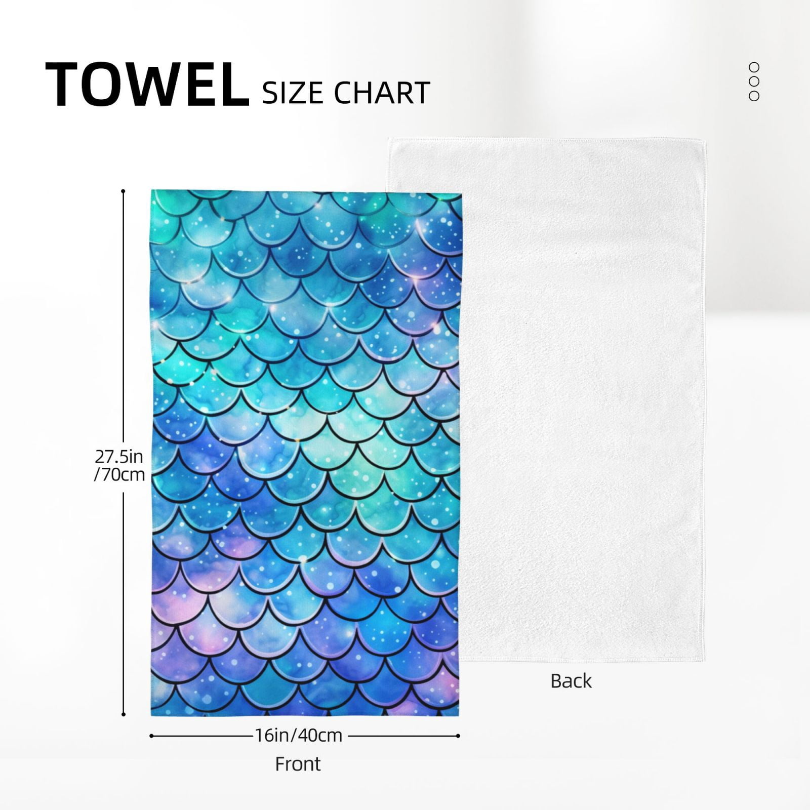 Mermaid Scales Fish Scale Blue 27.5" x 16" Ultra Soft Hand Towel, Face Wash Cloth for Bathroom, Gym, Travel, Pool