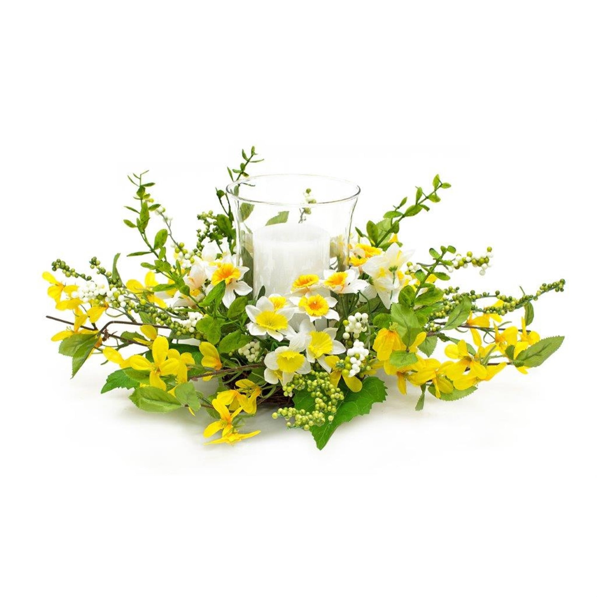 Narcissus and Forsythia Candle Holder 18"D x 8"H Polyester/Glass
