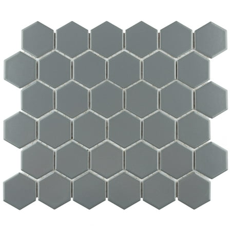 SomerTile Metro 2 in. Hex 10-7/8 in. x 12-5/8 in. x 6 mm Matte Grey Porcelain Mosaic Tile (9.74. sq. ft. / case)
