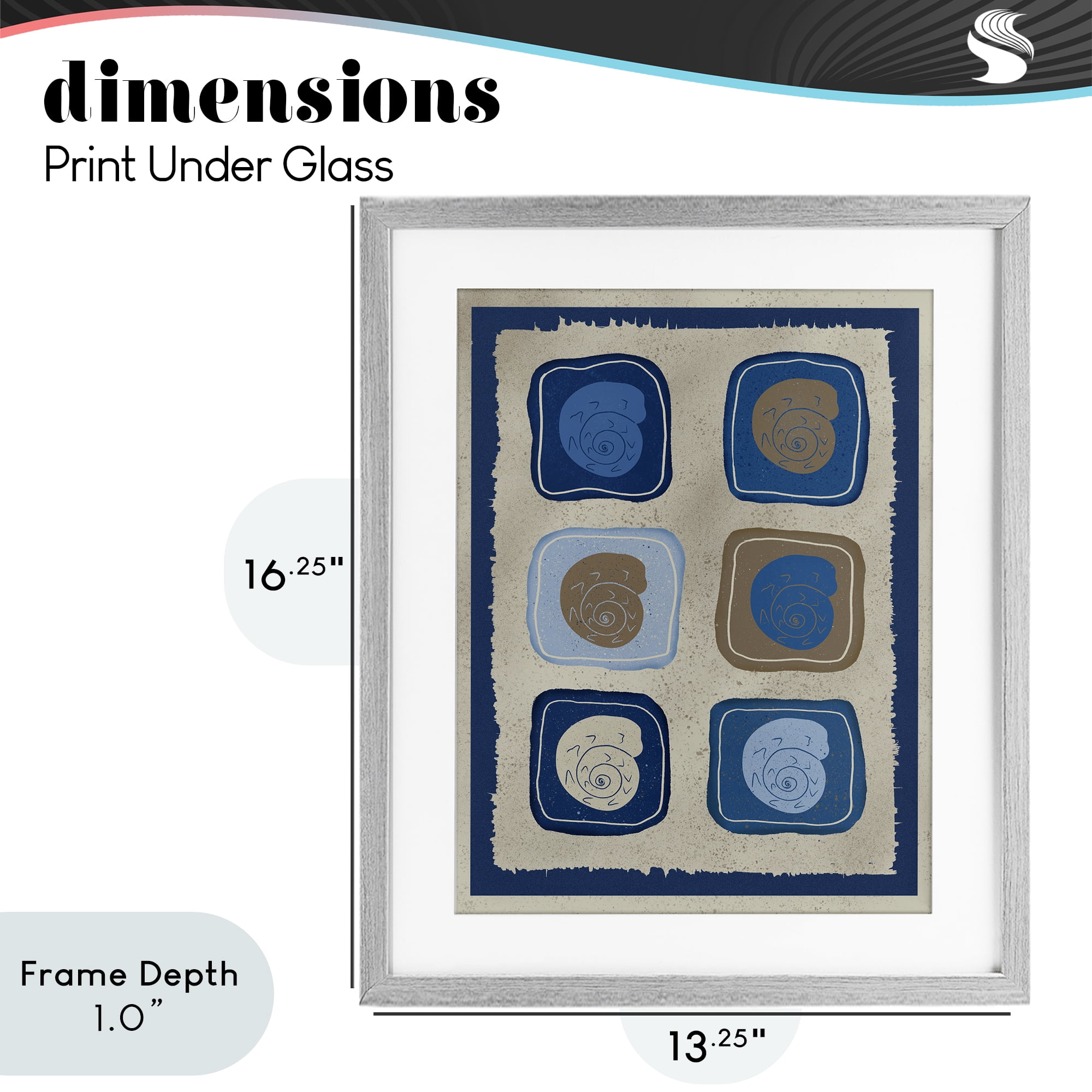 Stupell Industries Blue Blocked Nautilus Gray Framed Print Under Glass, design by Julia Frost