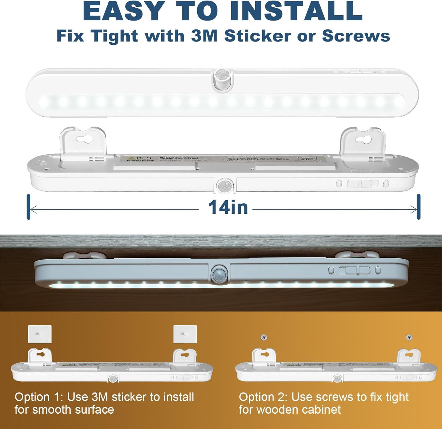 T01L LED Closet Light, Super Bright 20 LED Under Cabinet Lighting Battery Powered/DC Input Wireless Motion Sensing Light, Auto On Off Switch, Motion Sensor & Light Sensor, Light Beam Adjustable