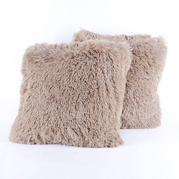 Very Soft and Comfy Plush Long Faux Fur 18" x 18" Throw Pillows, 2-Pack