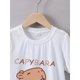 thumbnail image 3 of Girls' Cute Capybara Milk Tea Graphic T-Shirt - Soft Cotton & Spandex Blend, Casual Summer Short Sleeve Crew Neck Tee for Youngsters, 3 of 5