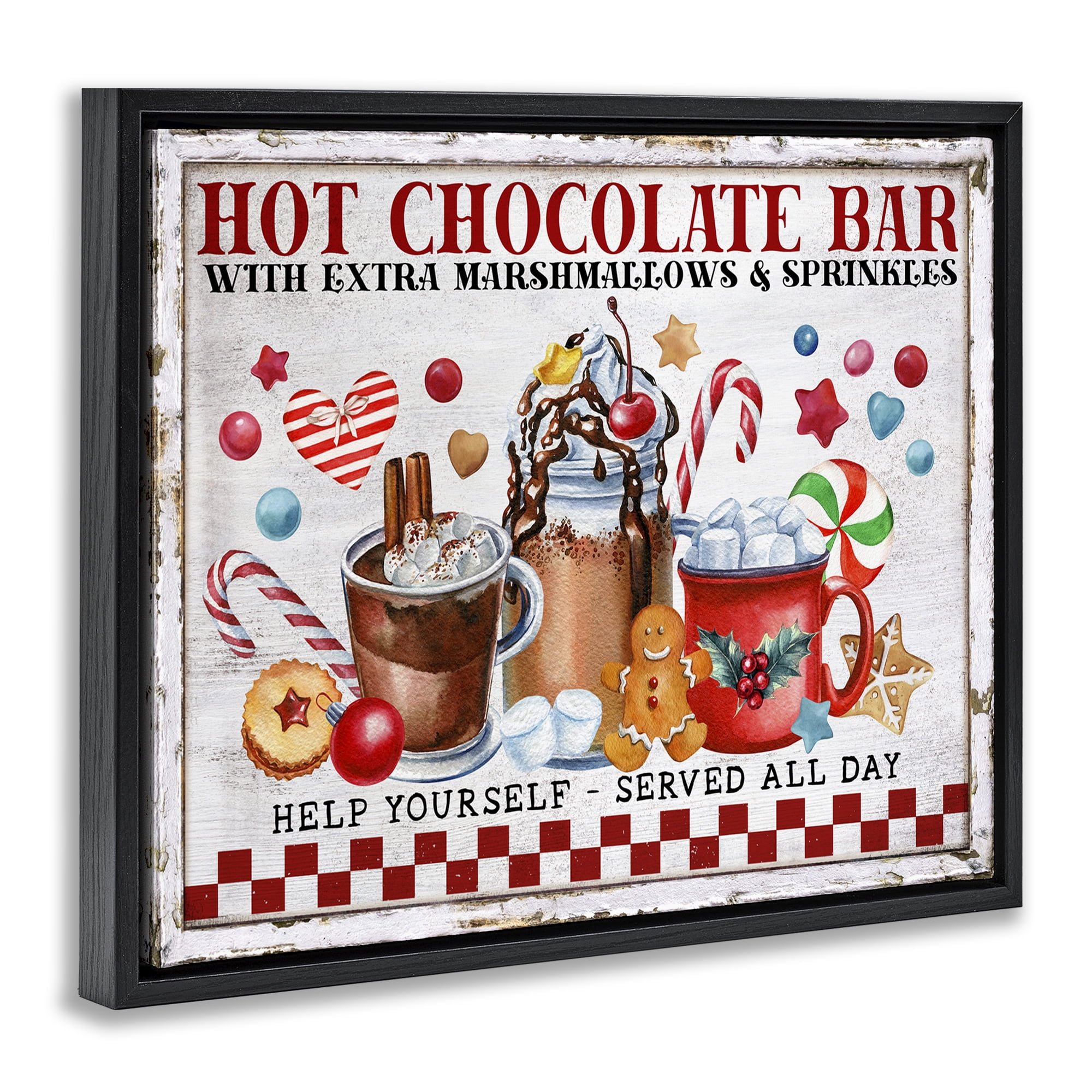 Stupell Industries Hot Chocolate Bar Holiday Painting Black Floater Framed Canvas Art Prints Wall Art, 21 x 17