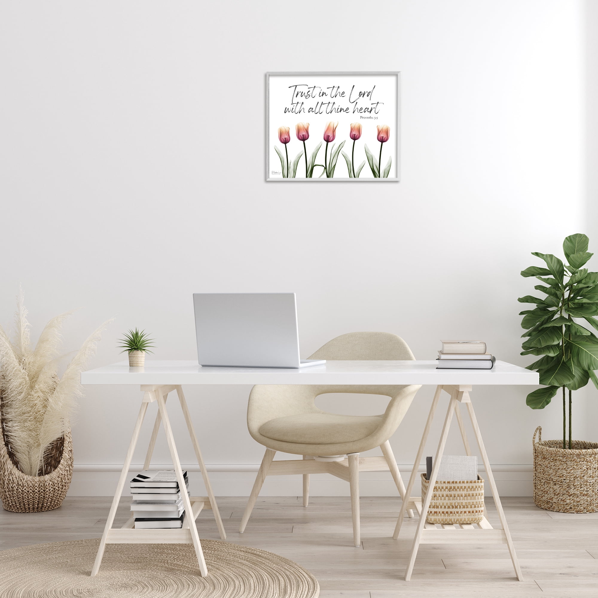 Stupell Industries Trust The Lord Tulips Religious Painting White Framed Art Print Wall Art, 20 x 16