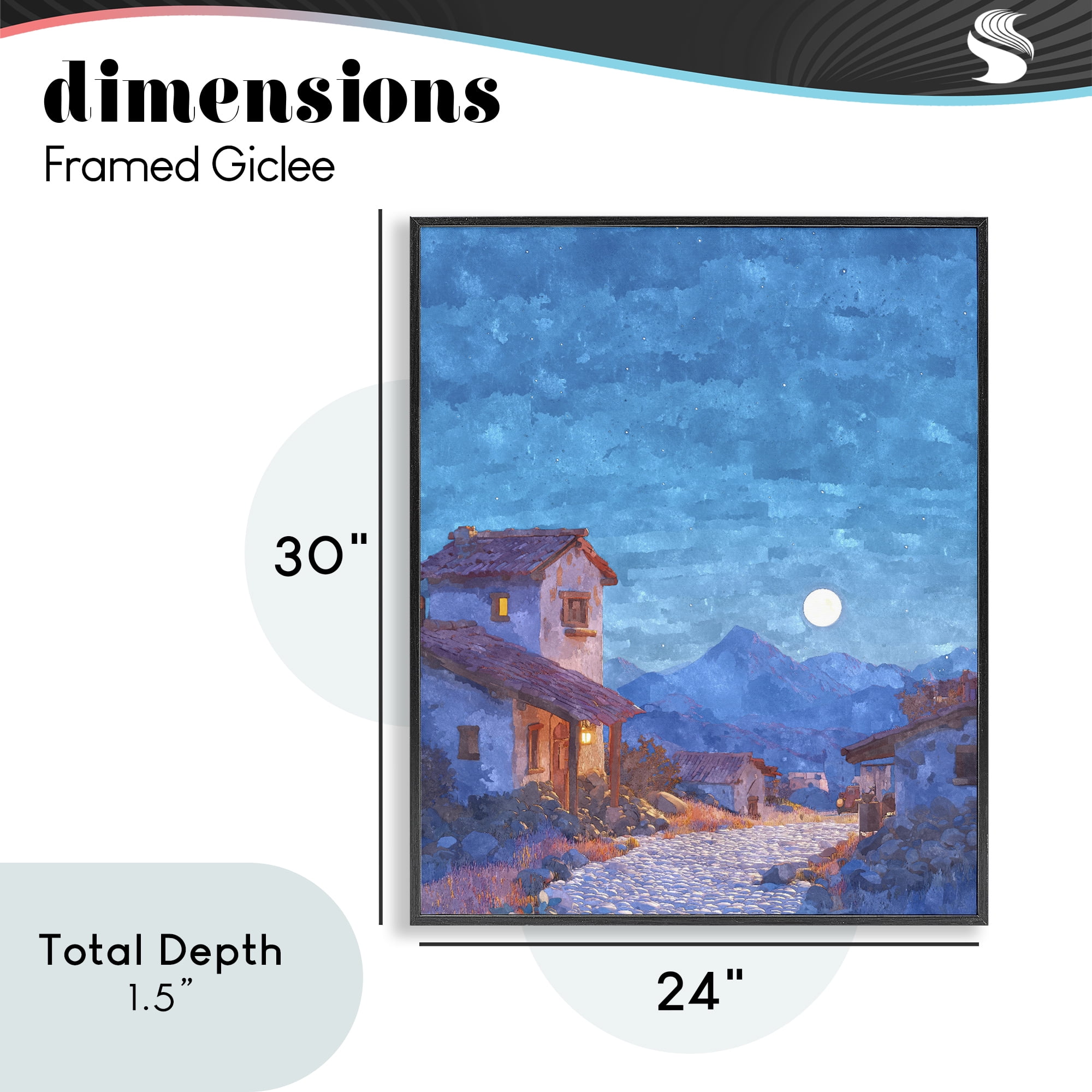 Moon over Quiet Town Black Framed Giclee Art, design by Ziwei Li
