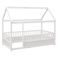 thumbnail image 6 of Twin Size Floor Wooden Bed with House Roof Frame, Fence Guardrails,Grey, 6 of 11