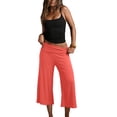 thumbnail image 5 of UDAUDU Fold Over Pants for Women Casual Wide Leg Cropped Pants Low Rise Fold Over Stretch Gaucho Pants for Summer Beach Holiday Going Out Streetwear Watermelon Red S, 5 of 9
